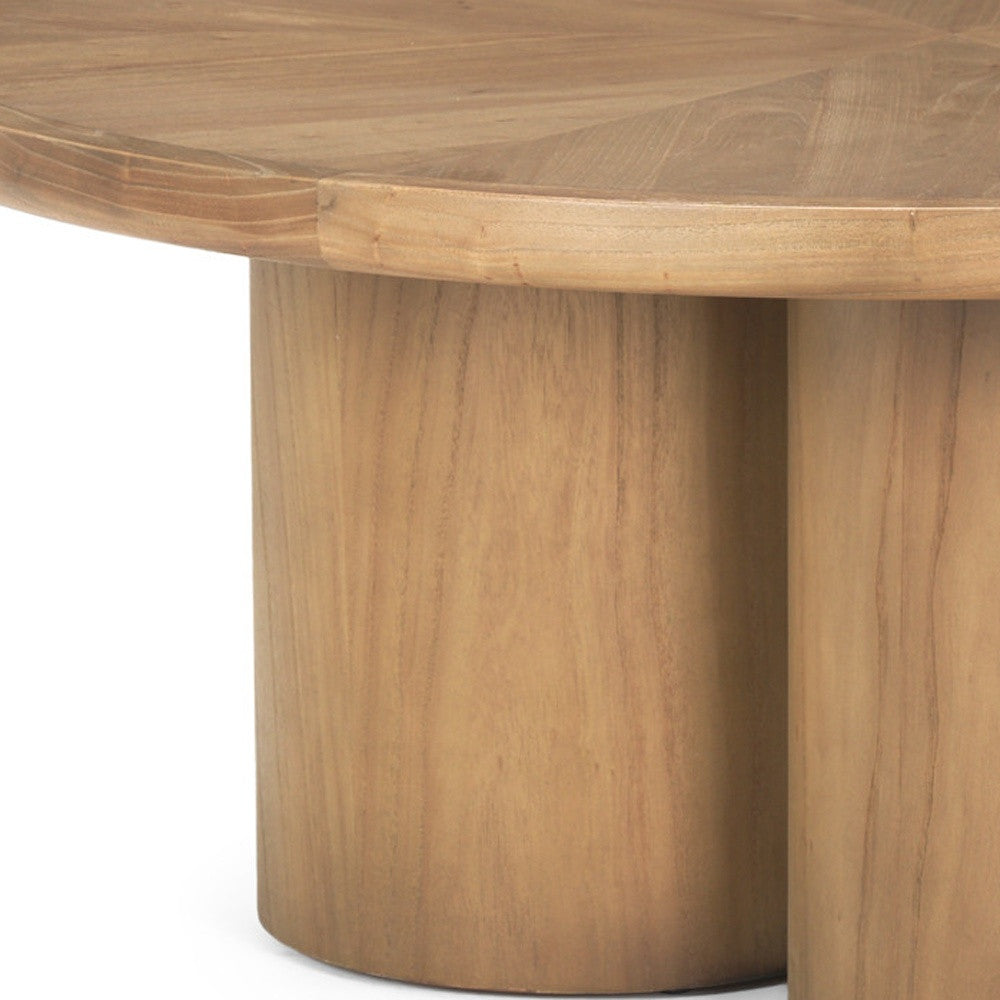 39" Natural Solid Wood Round Pedestal Coffee Table-7