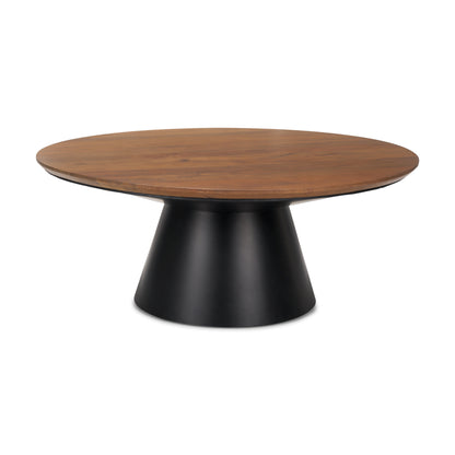 40" Brown and Black Solid Wood and Iron Round Pedestal Coffee Table-1