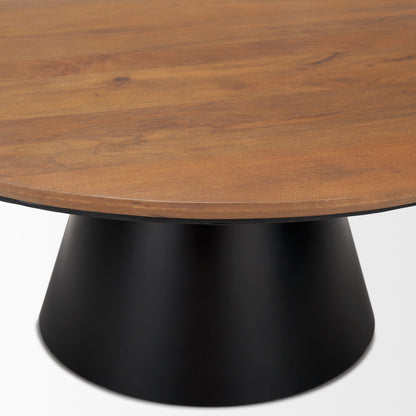 40" Brown and Black Solid Wood and Iron Round Pedestal Coffee Table-3