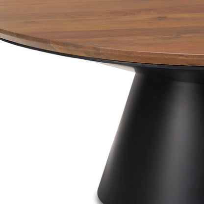 40" Brown and Black Solid Wood and Iron Round Pedestal Coffee Table-6