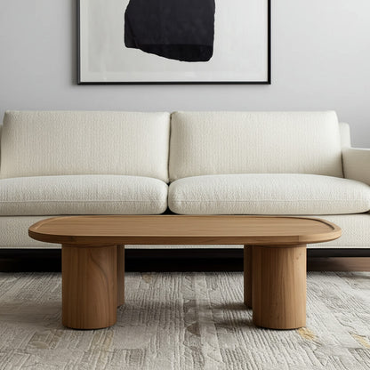 55" Natural Solid Wood Oval Coffee Table-0