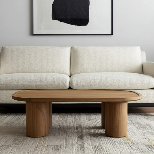 55" Natural Solid Wood Oval Coffee Table-0