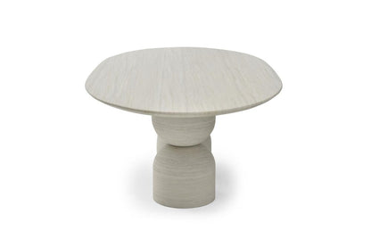 Sabine 94-inch oval dining table in beige marble on a double pedestal base, additional view
