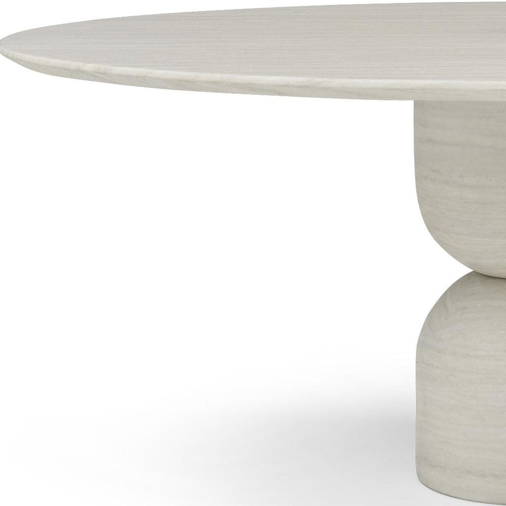 Sabine 94-inch oval dining table in beige marble on a double pedestal base, additional view