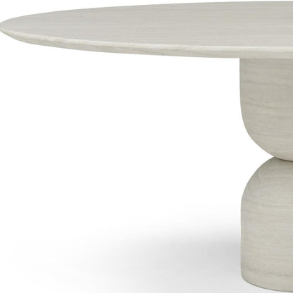 Sabine 94-inch oval dining table in beige marble on a double pedestal base, additional view