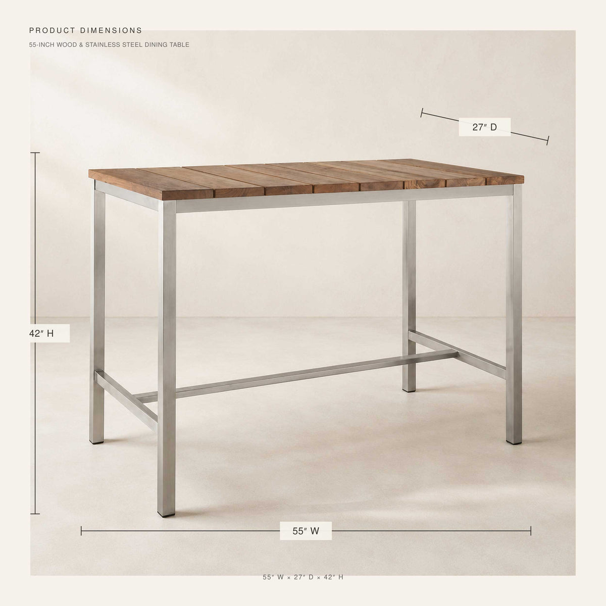 Ellis 55" Bar Table, Brown Wood and Steel