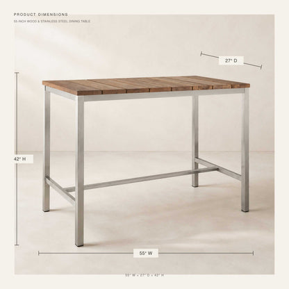 Ellis 55" Bar Table, Brown Wood and Steel