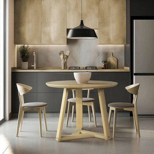 48 Inch Round Scandinavian Solid Wood Dining Table in Blonde-0