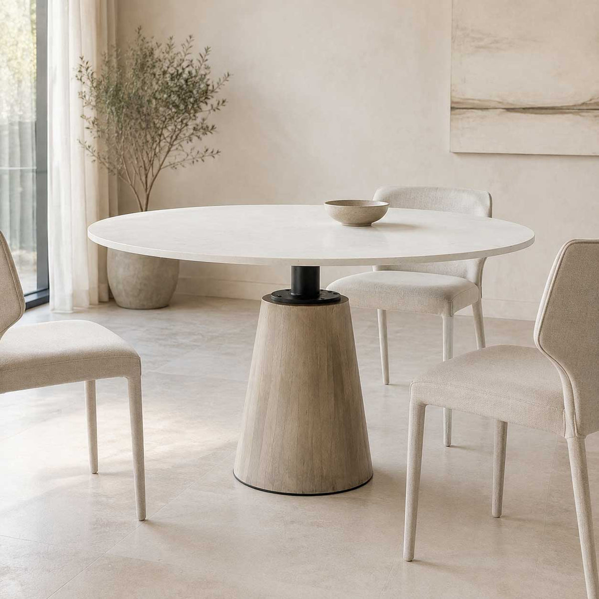 Marlow 48" Round Marble Dining Table, White