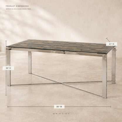 Mercer 80" Glass Dining Table, Silver